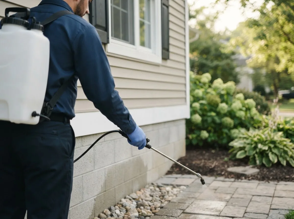 Pest control technician inspecting a home in Elkhart, KS